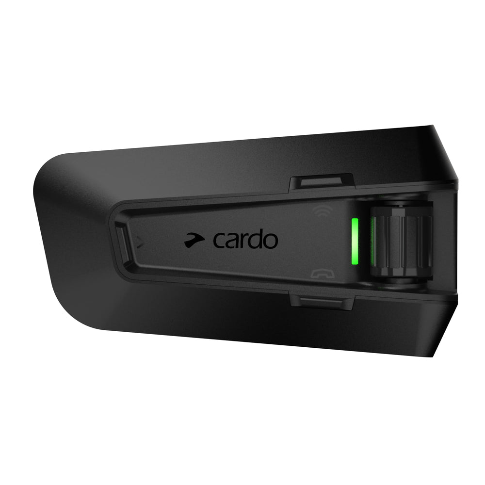 Cardo PACKTALK PRO crash-detection chip shown for proactive ride alerts.
