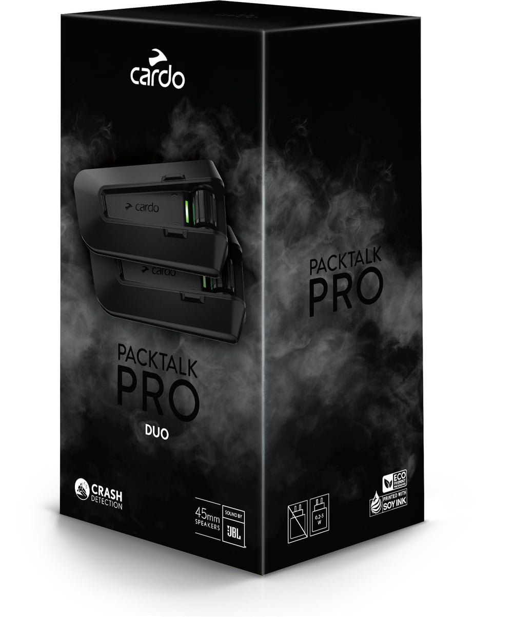 Cardo PACKTALK PRO matte black exterior for stealthy styling.