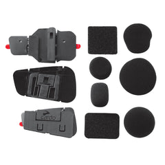 Cardo parts installed inside a motorcycle helmet illustrating secure mounting and renewed hygiene and comfort