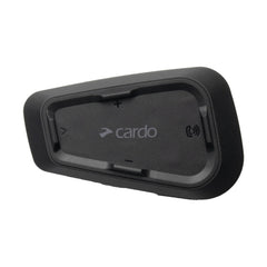 Cardo Spirit headset front view with slim 32mm speakers for discreet riding audio.