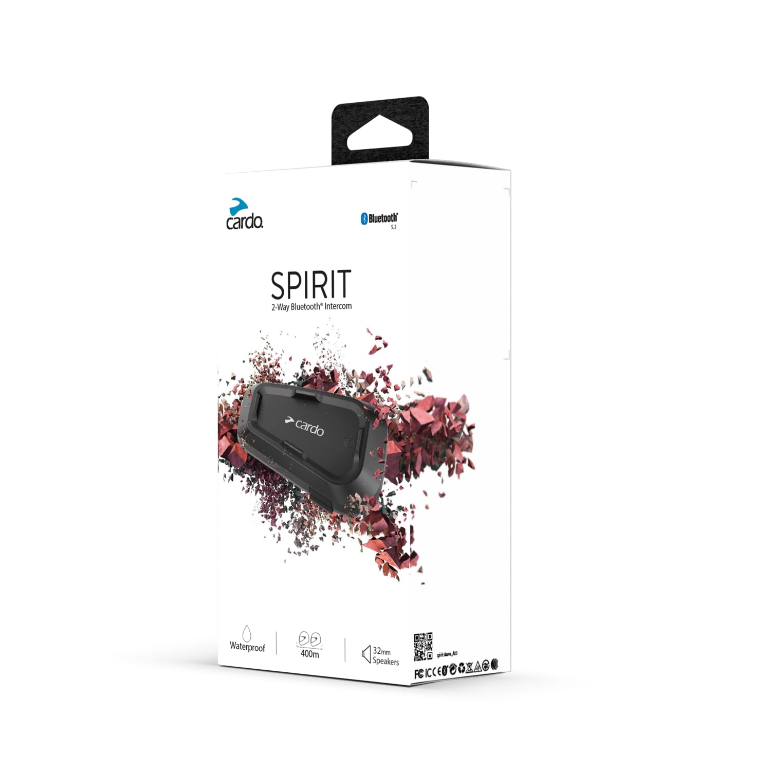 Cardo Spirit headset with universal Bluetooth connectivity in the package.