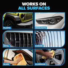 Panel after spray shows easy bug residue removal with ceramic-infused formula