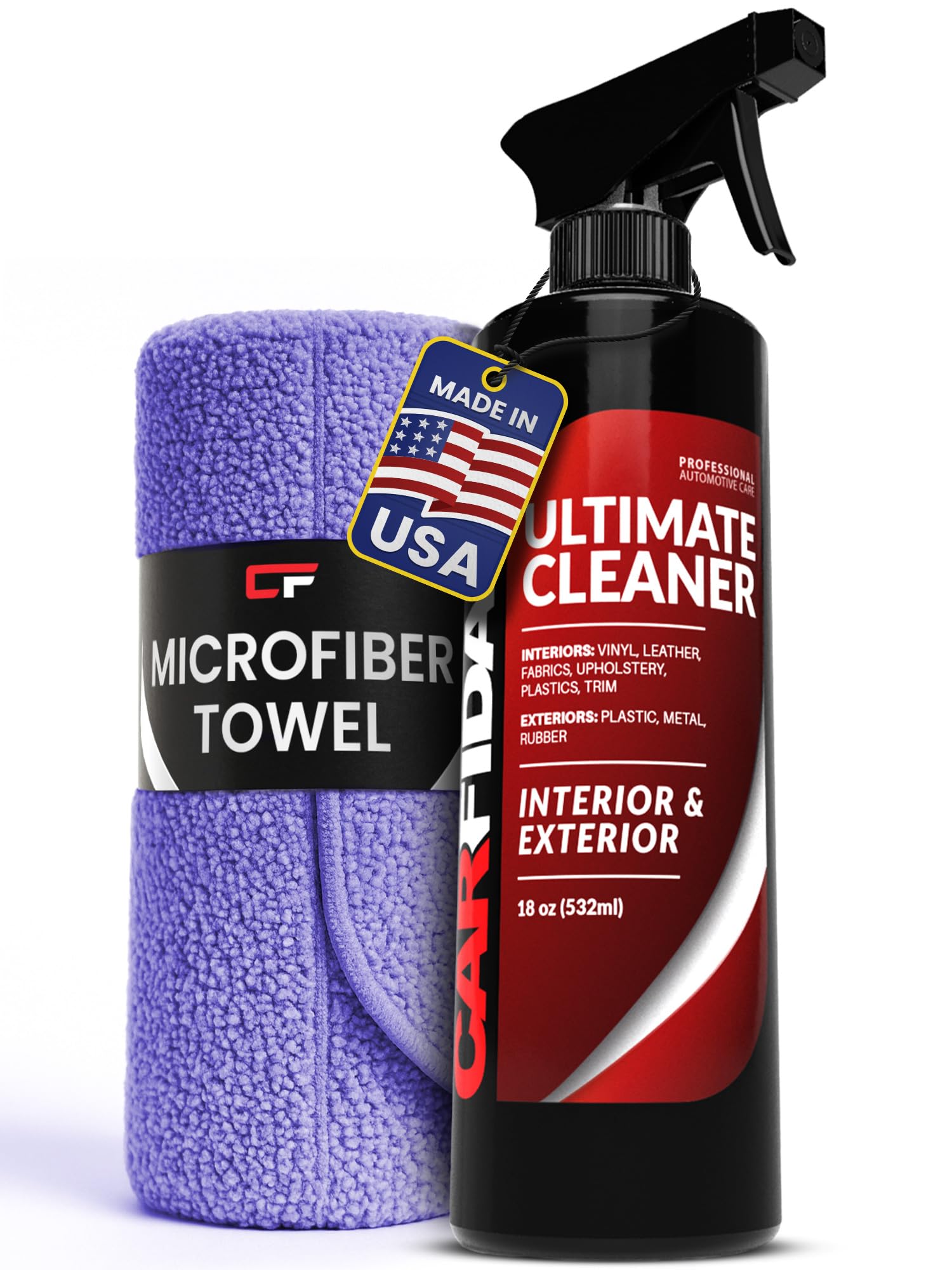 Carfidant Car Interior Cleaner bottle spray cleans tough stains without leaving residue.