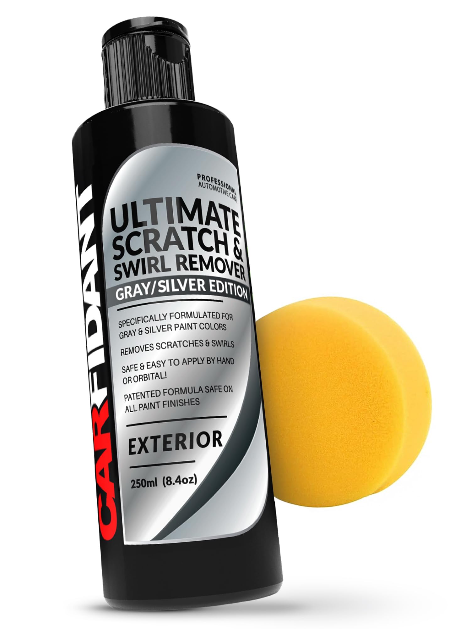 Carfidant gray and silver scratch remover kit box designed for at-home repair