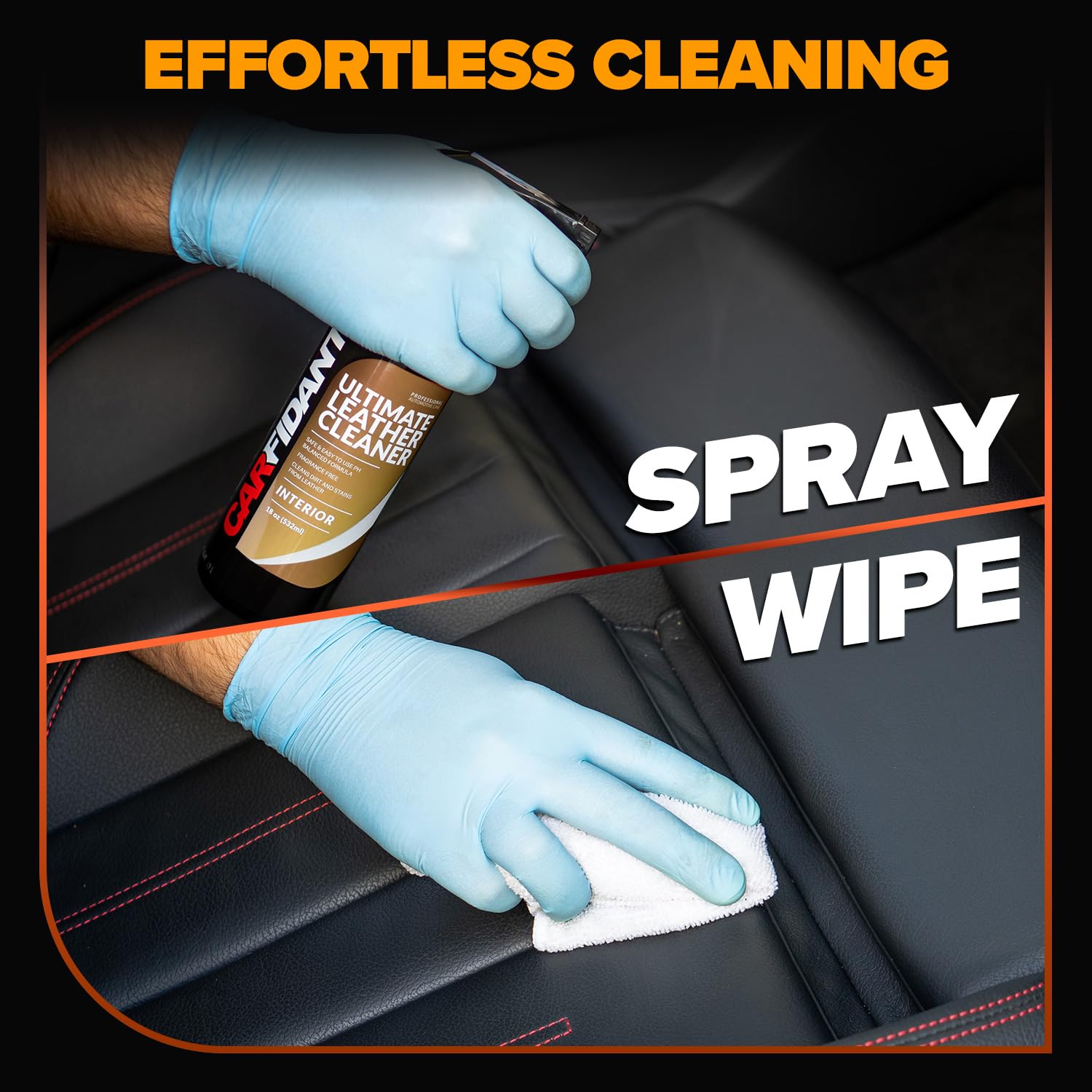 Finished leather surface treated with Carfidant for gentle maintenance