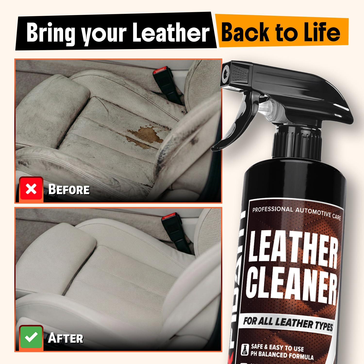 Carfidant leather cleaner kit components arranged for simple car and home upkeep.