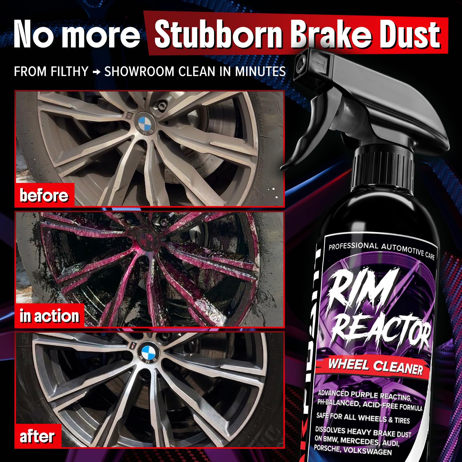 Carfidant Rim Reactor color-change-reaction reveals dirt as purple appears