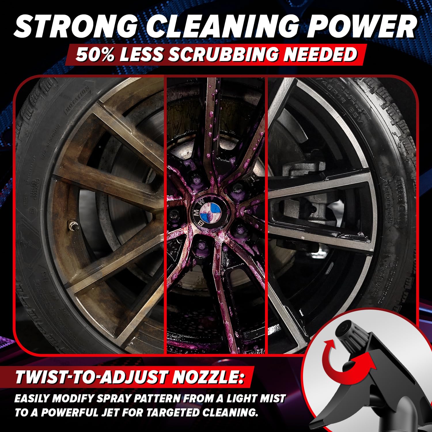 Carfidant Rim Reactor color change indicating grime breakdown on wheels