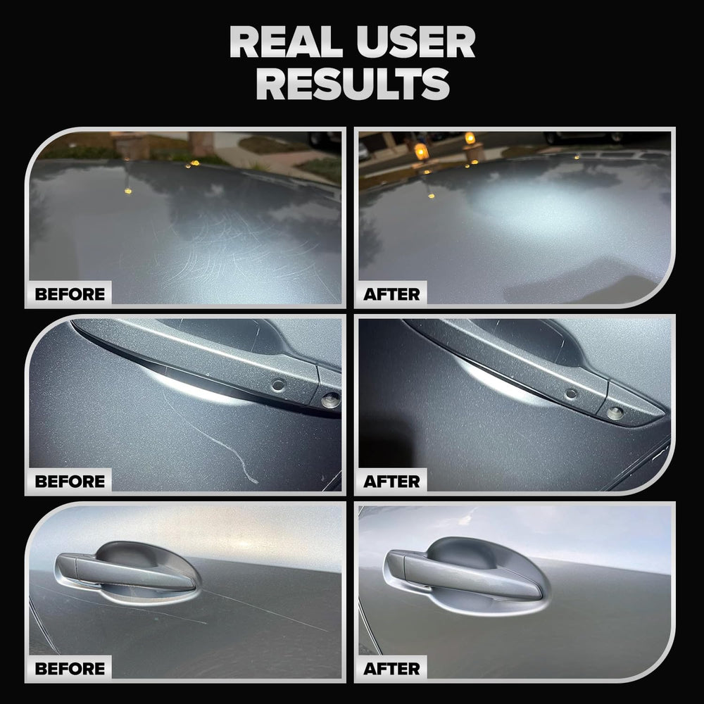 Applying Carfidant remover with buffer pad to reduce swirl marks