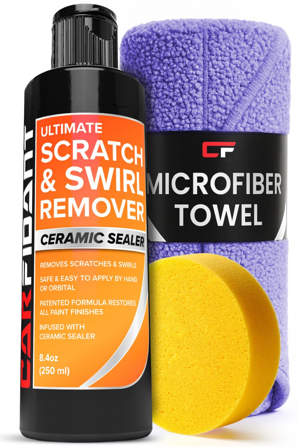 Carfidant Scratch Remover bottle showing polish action for quick scratch repair.