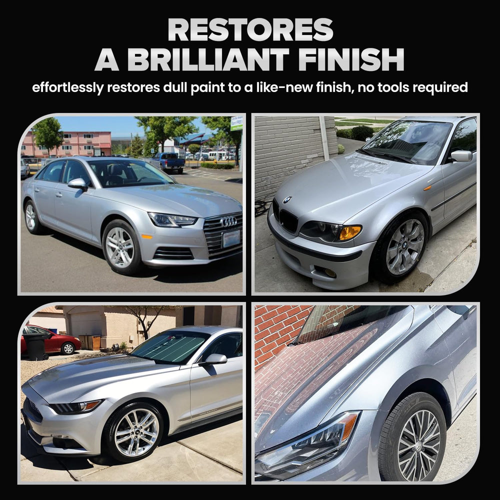 Carfidant scratch remover after polishing shows restored gloss
