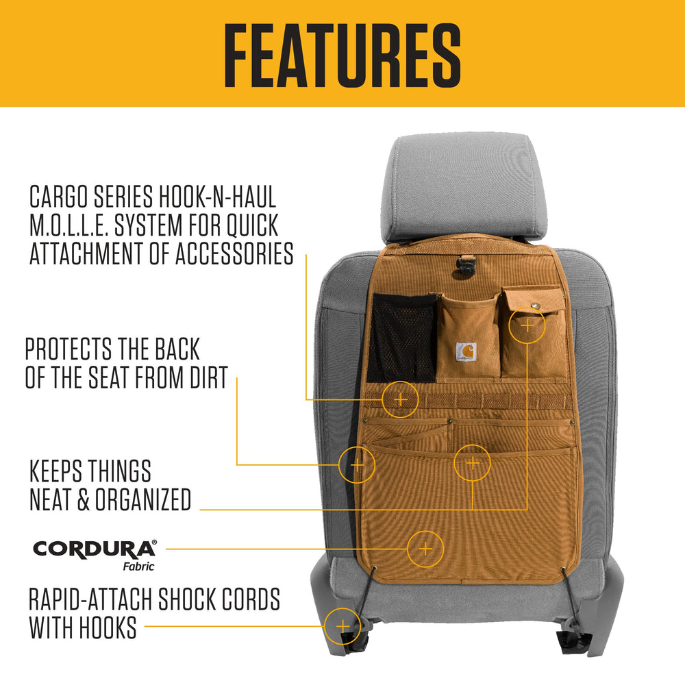 Carhartt seat back organizer MOLLE expansion adds modular pockets for gear when needed.