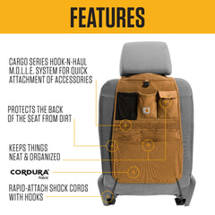 Carhartt seat back organizer MOLLE expansion adds modular pockets for gear when needed.
