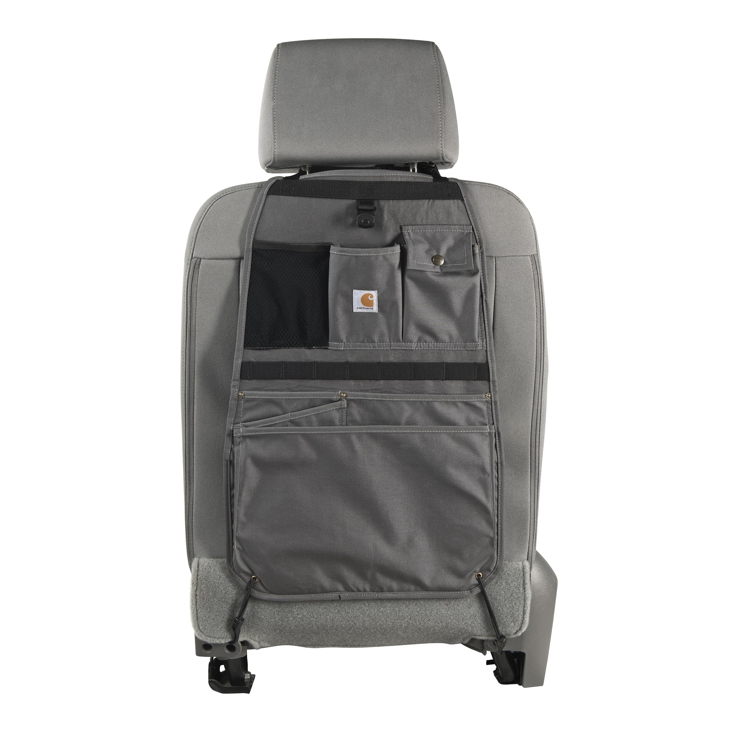 Carhartt seat back organizer water bottle pocket keeps drinks within reach on the road.