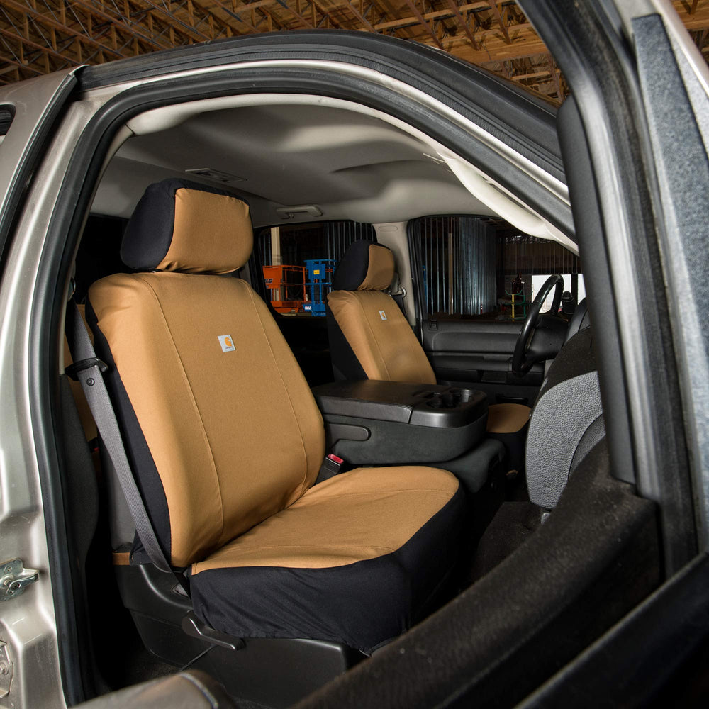 Carhartt seat cover protects vehicle interior against spills and wear