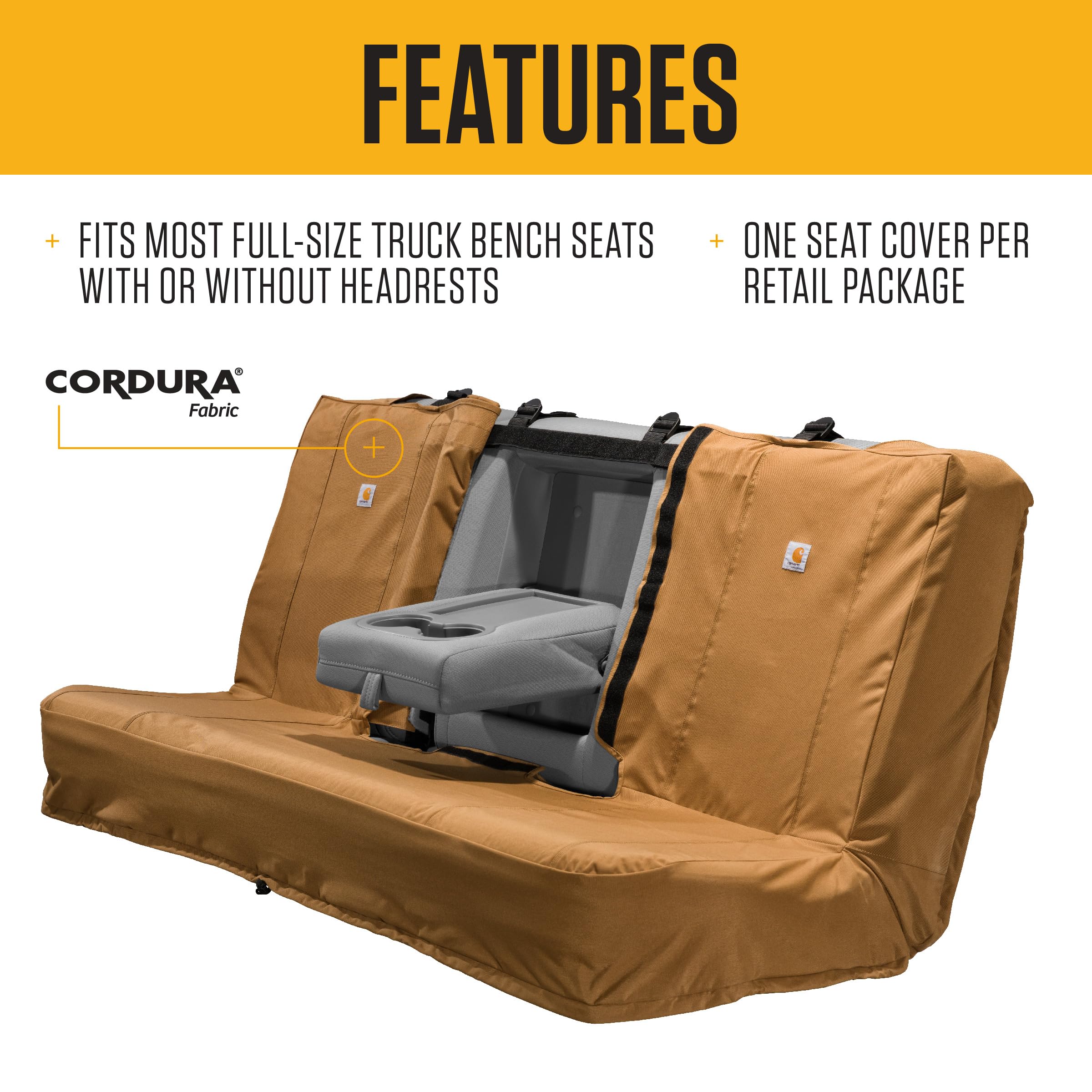Carhartt Universal Nylon Duck Seat Cover rear view shields against spills and stains.
