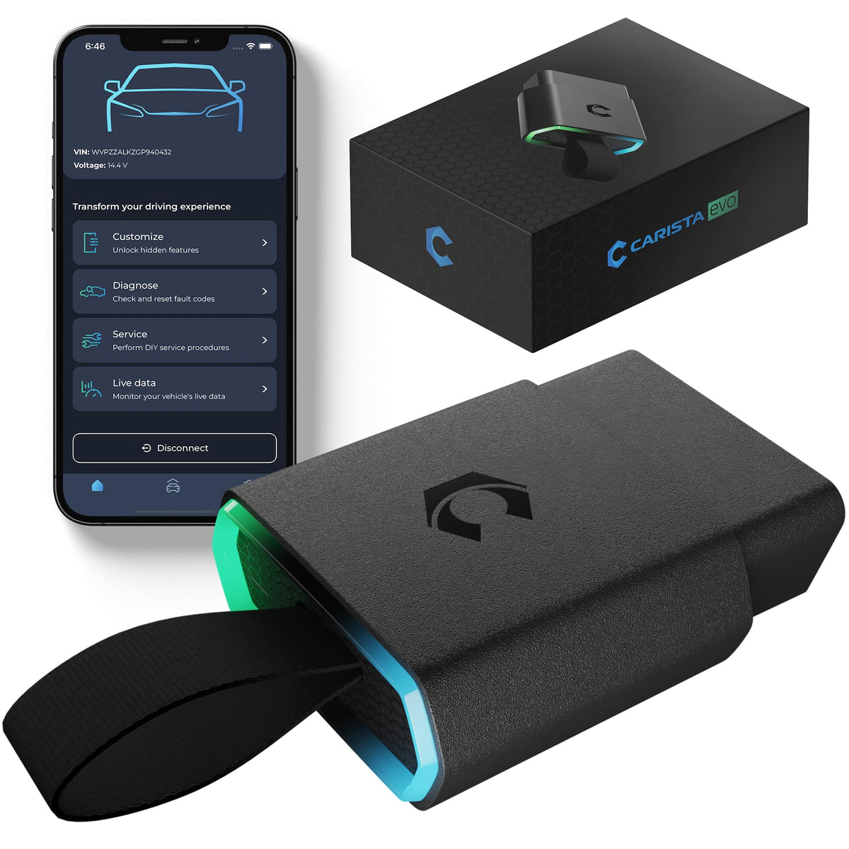 Carista EVO Bluetooth OBD2 scanner demonstrates real time diagnostics for compatible vehicles.