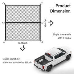 Carleef cargo net stretches to 8x8 feet for versatile storage.