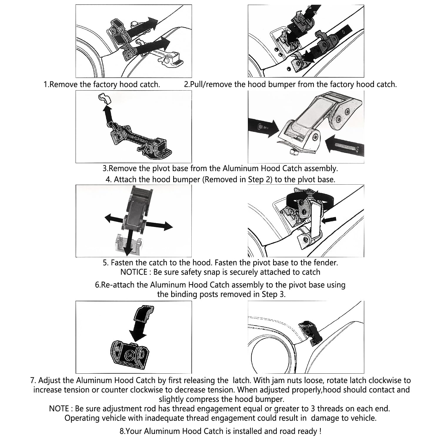 Carleef durable aluminum hood latch with scratch resistant finish