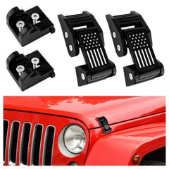 Carleef US flag hood latch aluminum close-up for Jeep Wrangler exterior durability