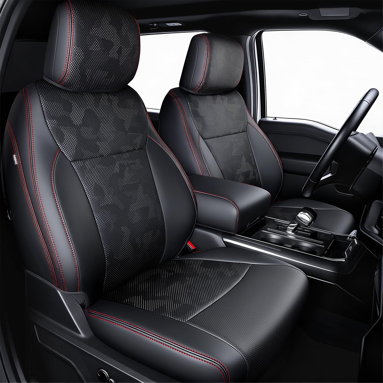 Carlimeki Ford F-150 front seat covers with full coverage for 40/console configuration.