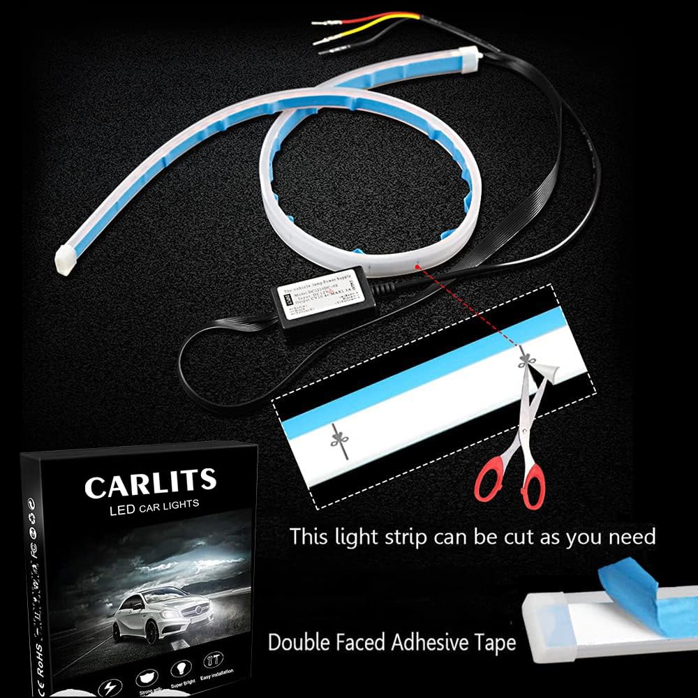 CARLITS DRL strip with sequential amber turn signal for smooth light flow.