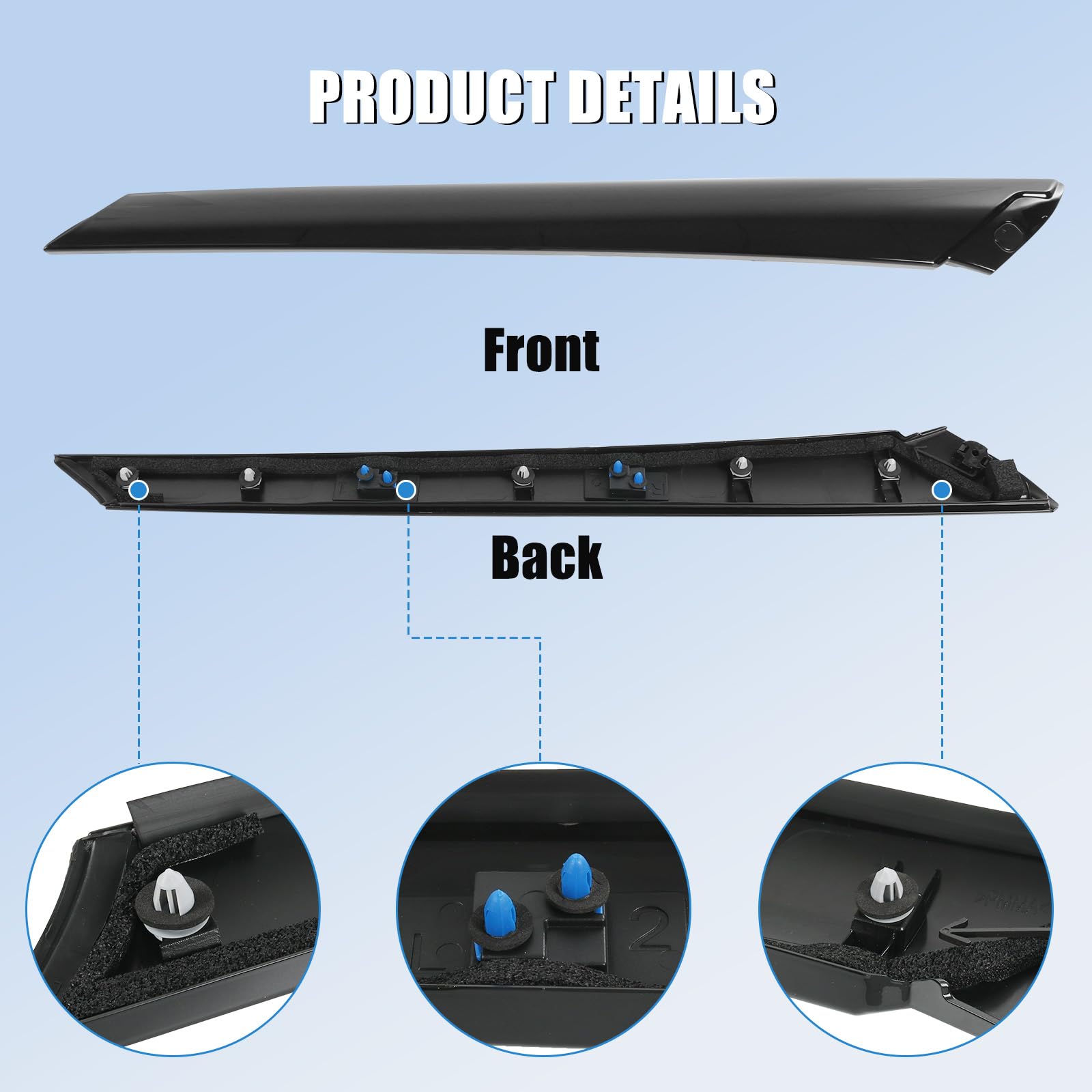Profile view of Carmocar A-pillar front molding with sleek black finish