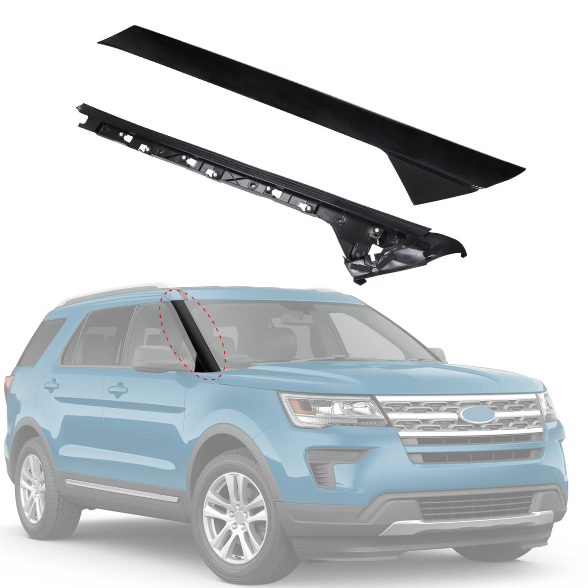 CARMOCAR A-Pillar outer trim for Ford Explorer adds factory-like finish and protection.