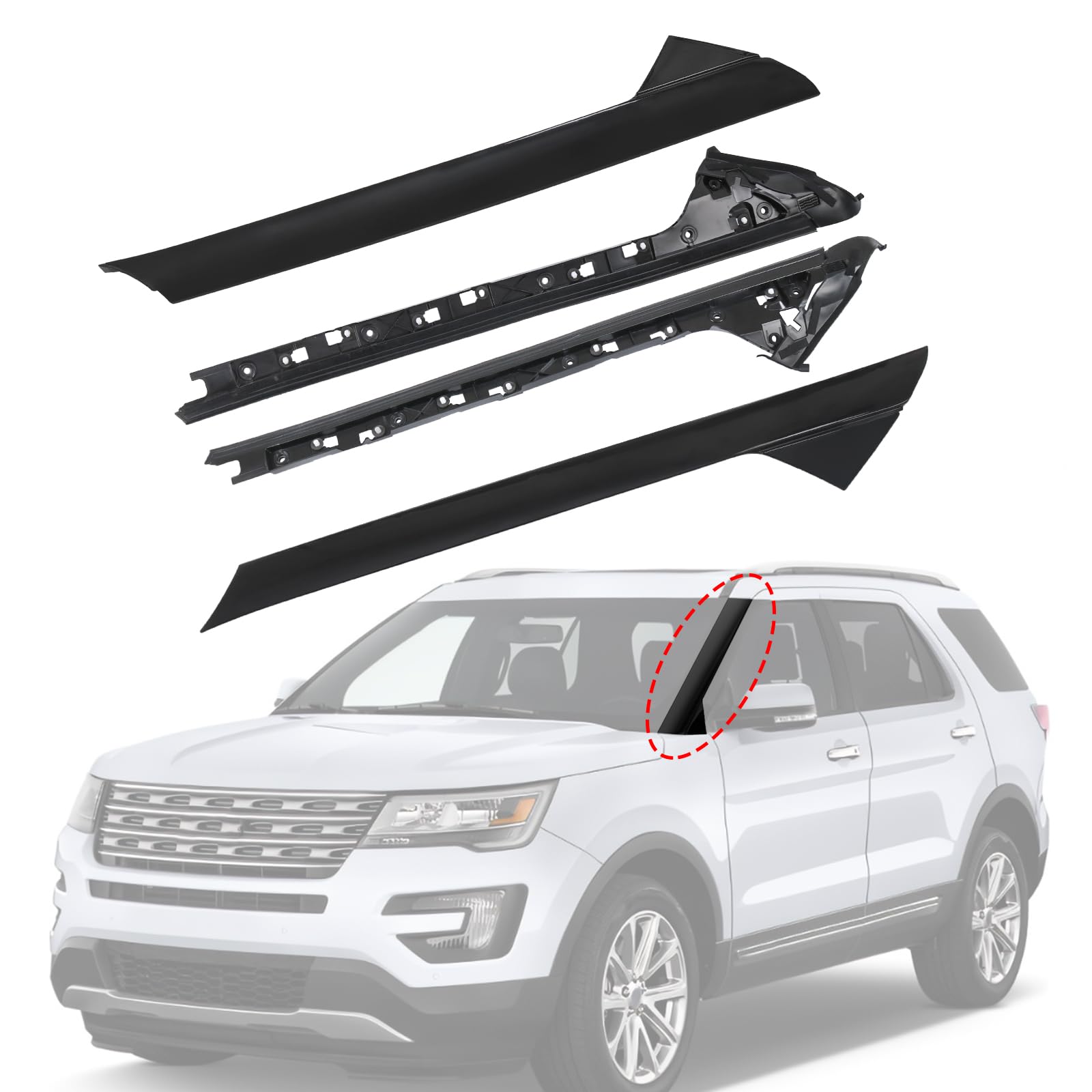 CARMOCAR A-Pillar molding trim right outer for 2011-2019 Ford Explorer, enhancing exterior fit.