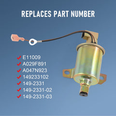 CARMOCAR E11009 fuel pump side view showing compact design for RV installation.