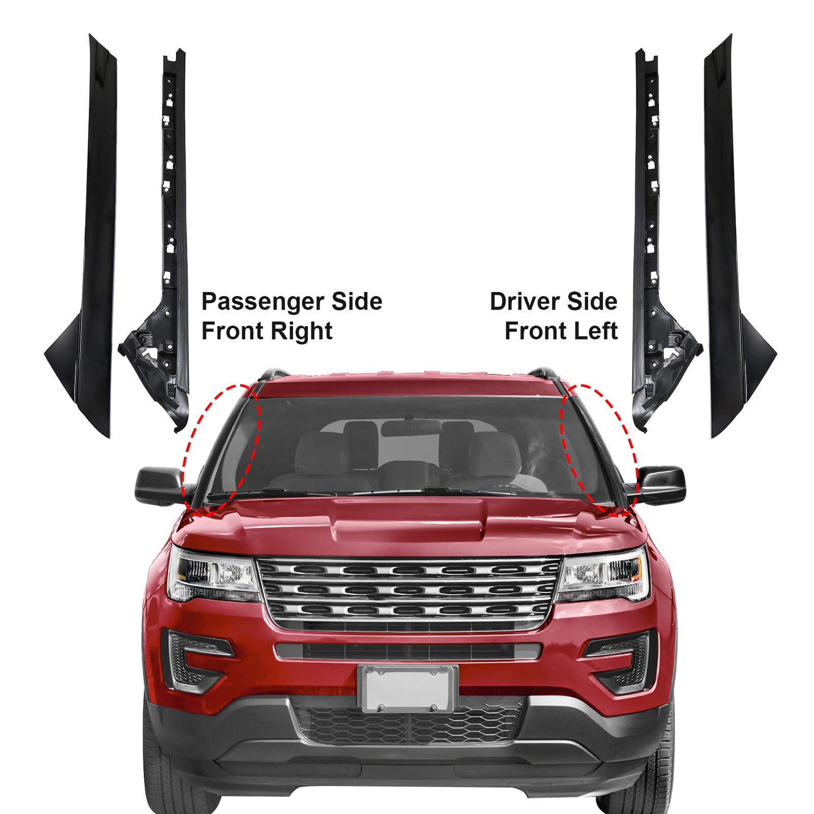 CARMOCAR Ford Explorer front windshield area trim for 2011-2019 enhances styling.