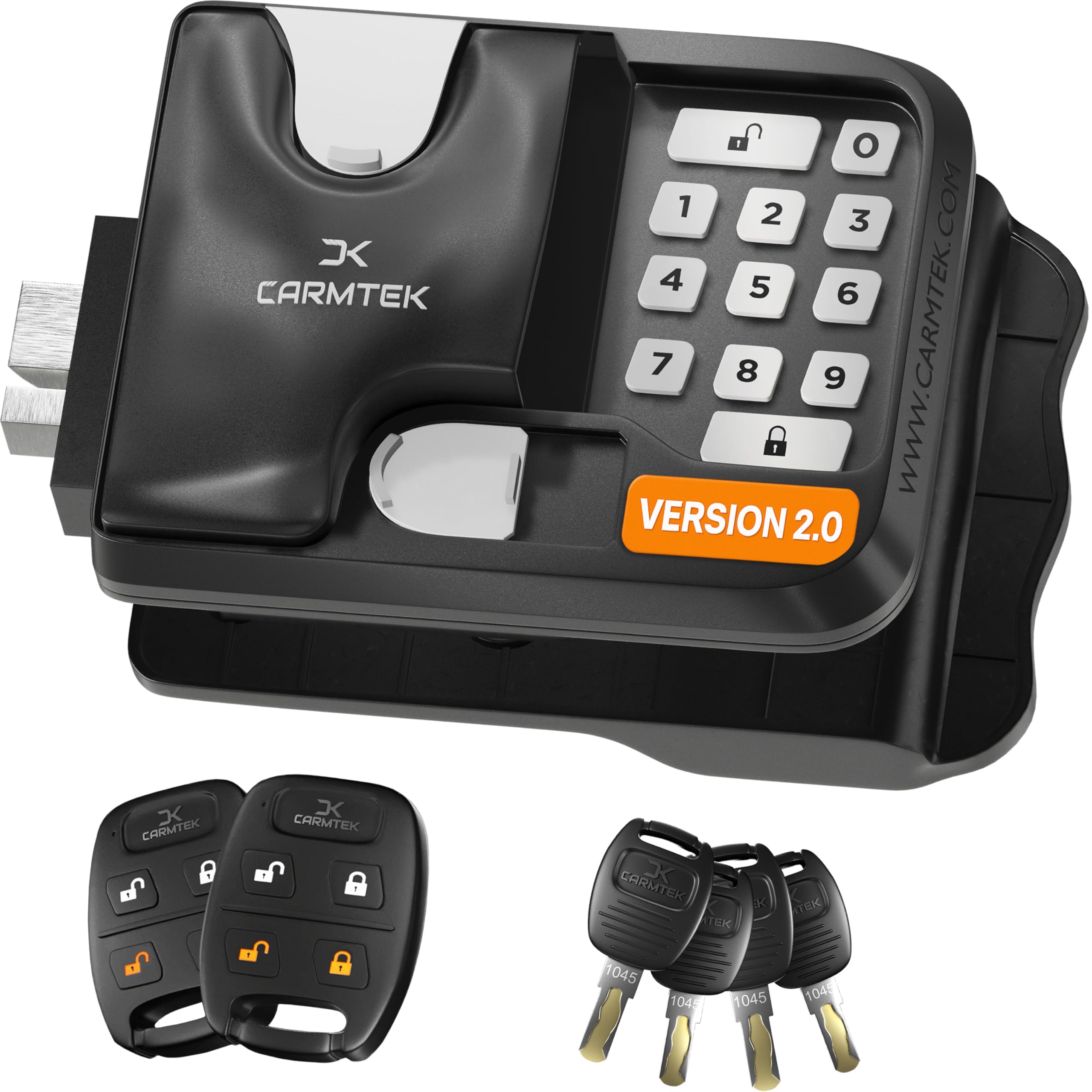 CARMTEK RV keyless entry lock front view shows durable zinc-alloy construction.