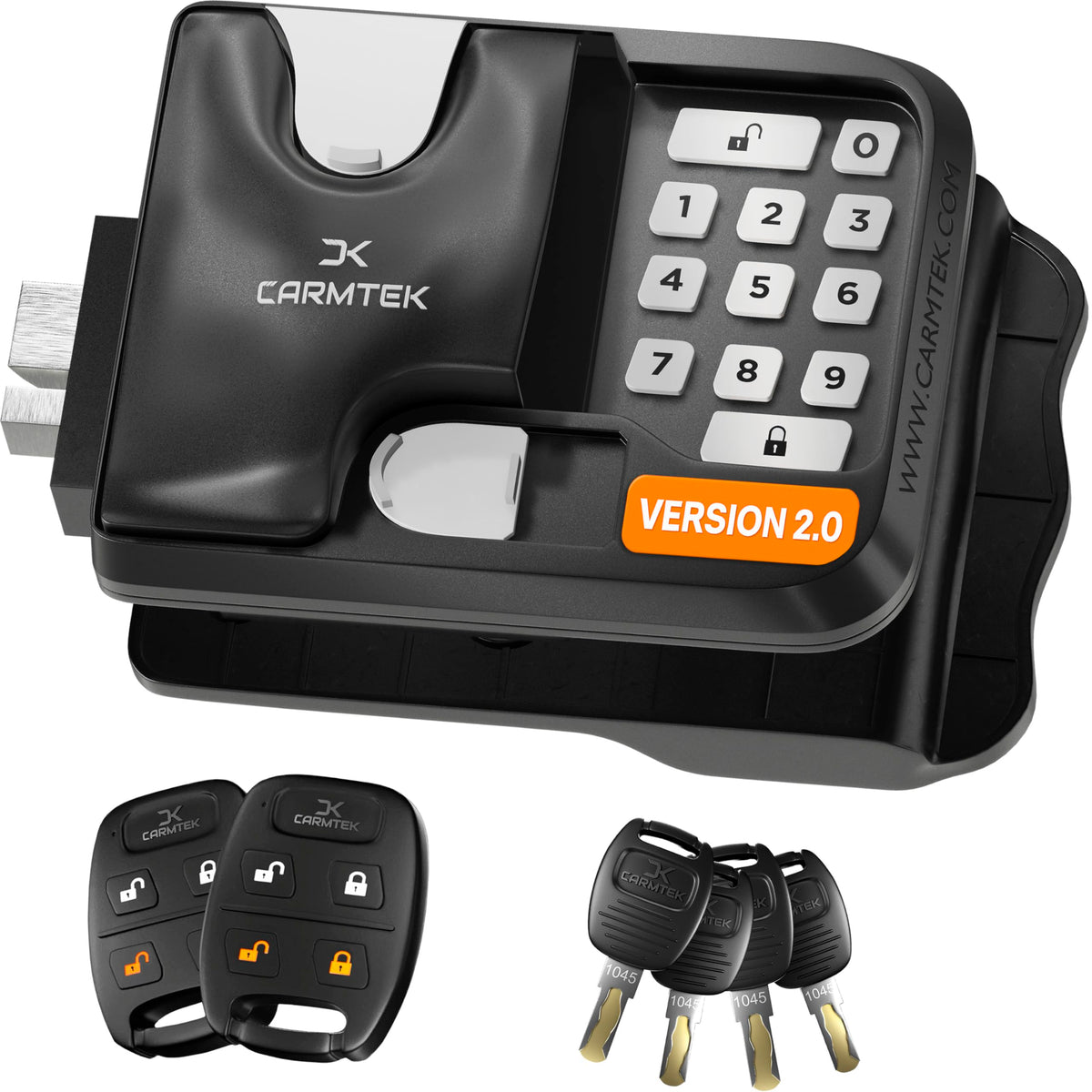 CARMTEK RV keyless entry lock front view shows durable zinc-alloy construction.