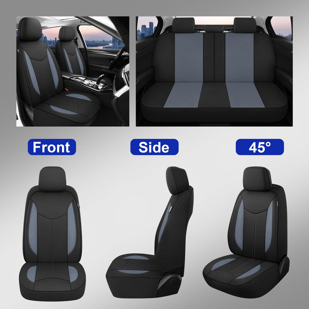 CAROMOP airbag-compatible seat cover ensures safety-conscious design with space for buckles.