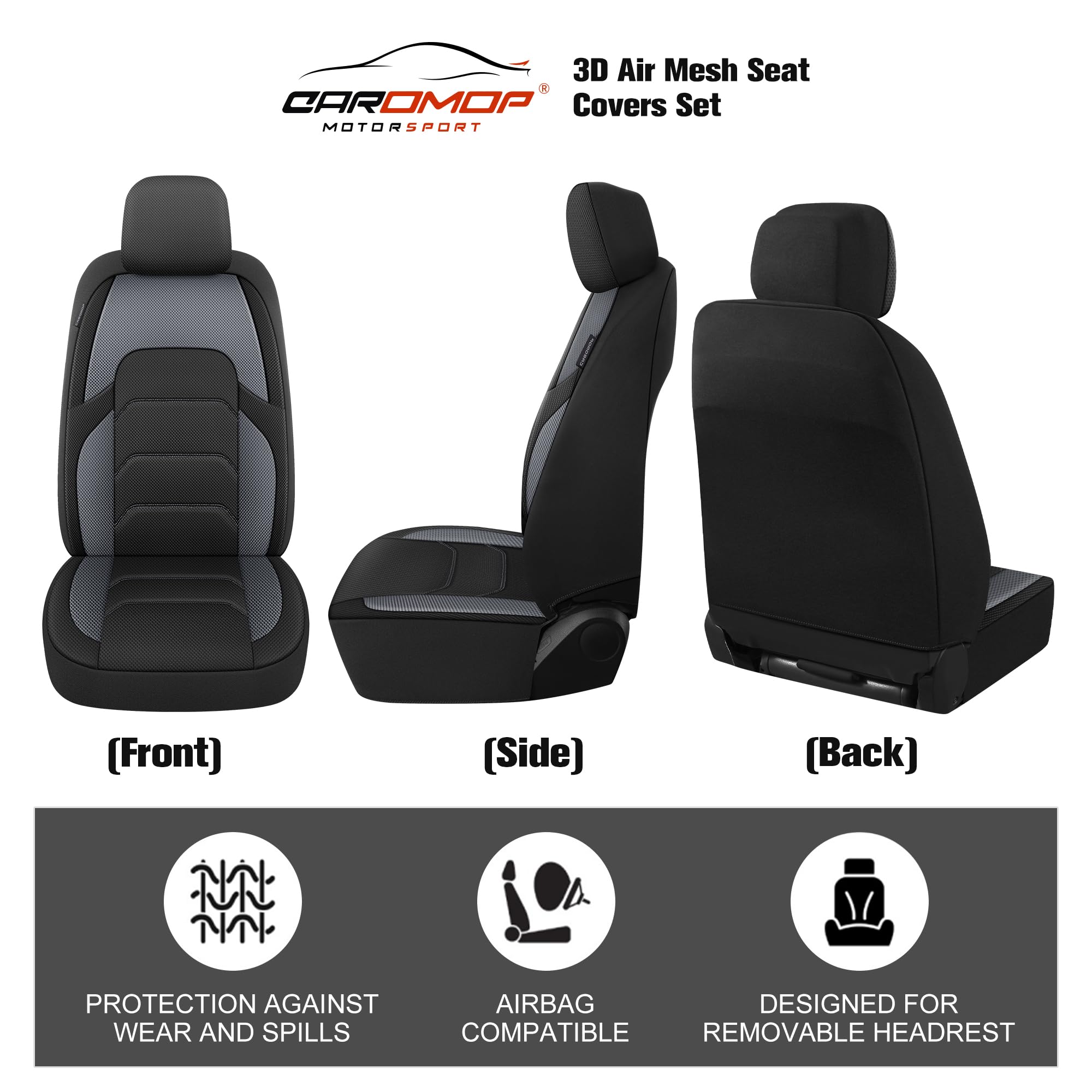CAROMOP removable headrest feature demonstrated during setup.
