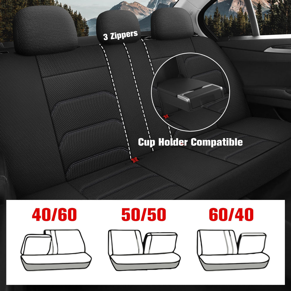 CAROMOP universal-fit seats shown in a vehicle interior.