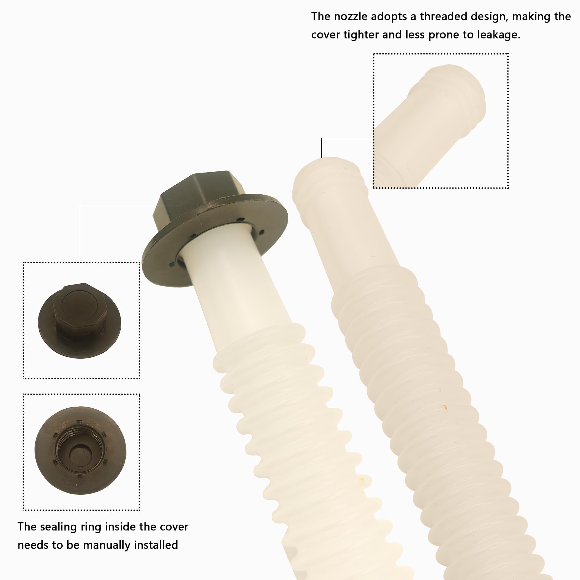 CARONIN spout cap with threaded seal improves leak prevention.
