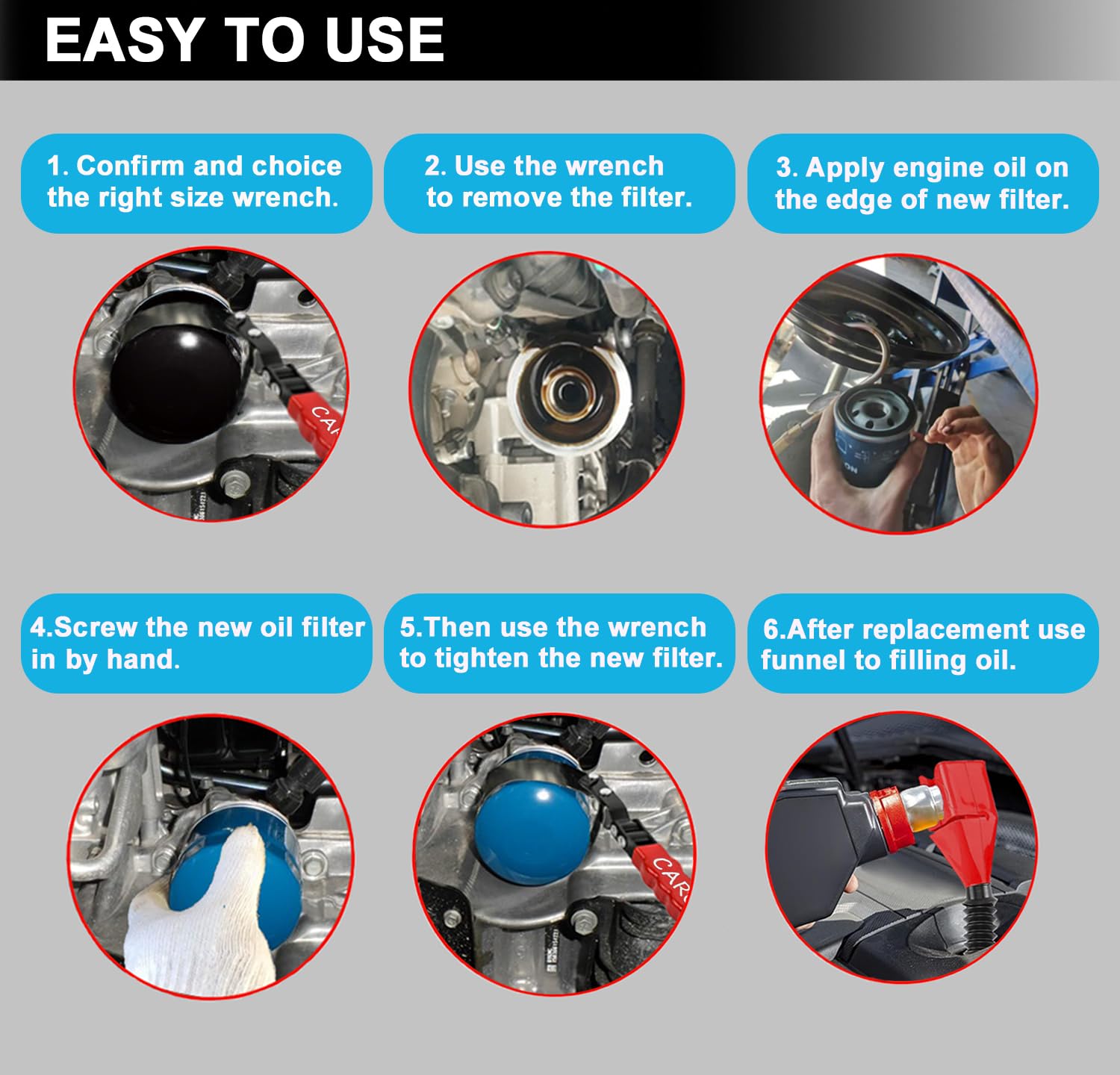 CAROTUPY oil-filter-wrench-easy-grip-clamp offers user-friendly handling during removal.