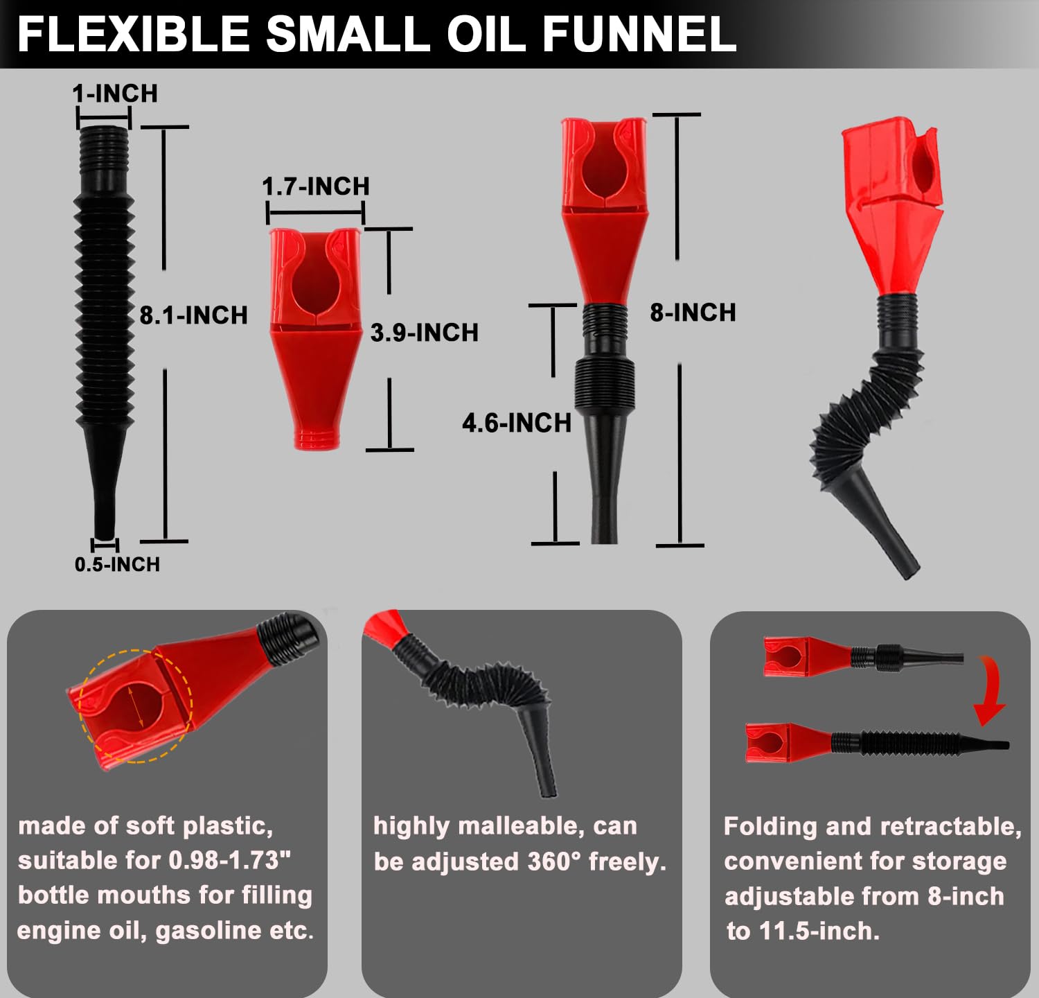 CAROTUPY oil-funnel-telescopic-abs adjustable funnel for spill-free pouring.