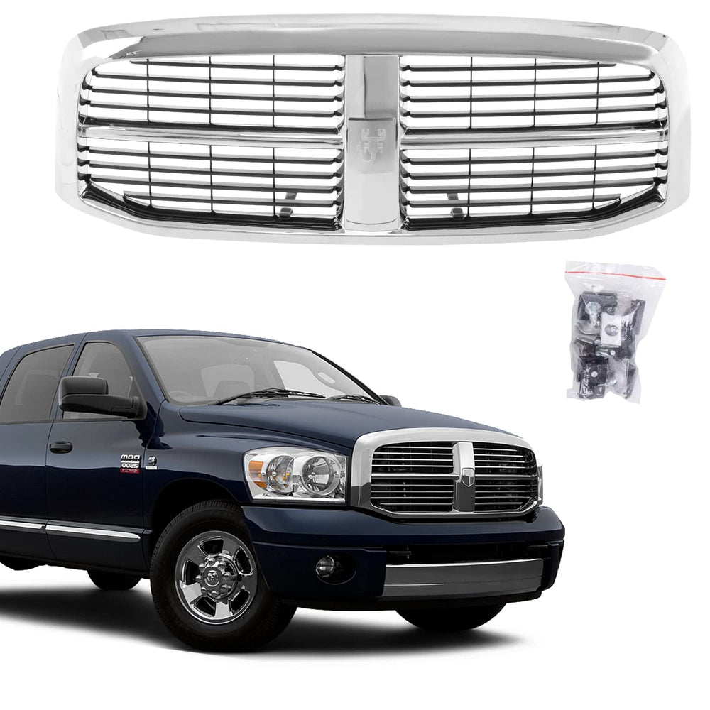 CarPartsDepot front grill grille for Dodge Ram 1500, direct-fit replacement with chrome and black insert