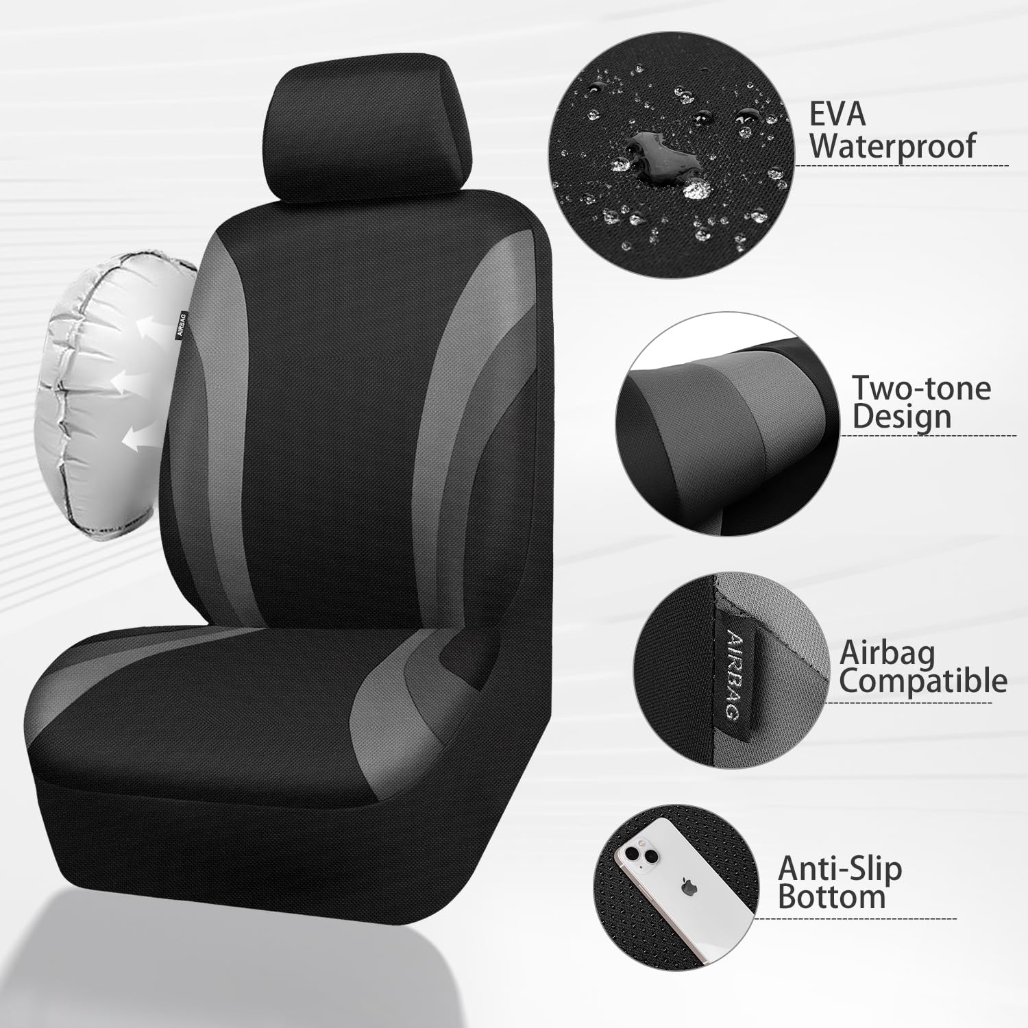 CAR PASS two-tone sporty front seat cover design enhances cabin style.