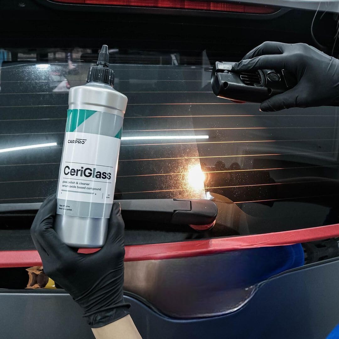 CARPRO CeriGlass treats water spots for a brighter windshield appearance.