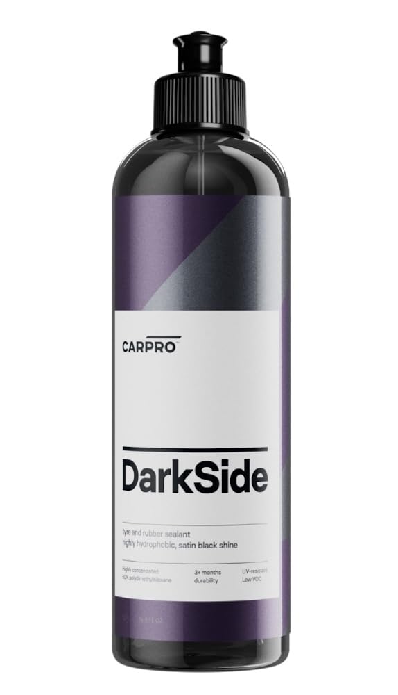 CARPRO DarkSide tire sealant visible during application with strong hydrophobic protection