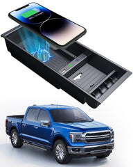 CarQiWireless Ford F-150 center console charging tray in action, keeping devices powered on long trips