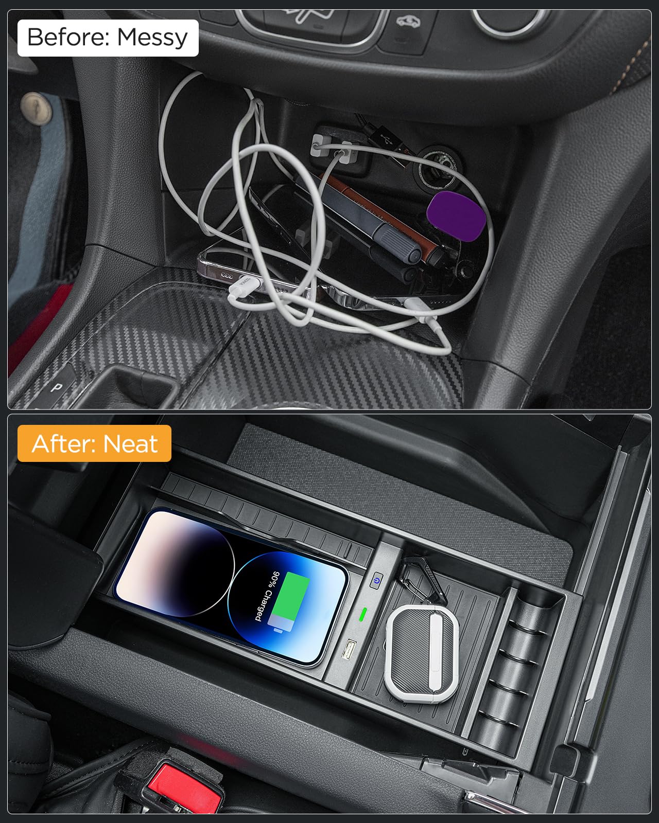 On-off switch on CarQiWireless console charger for easy control