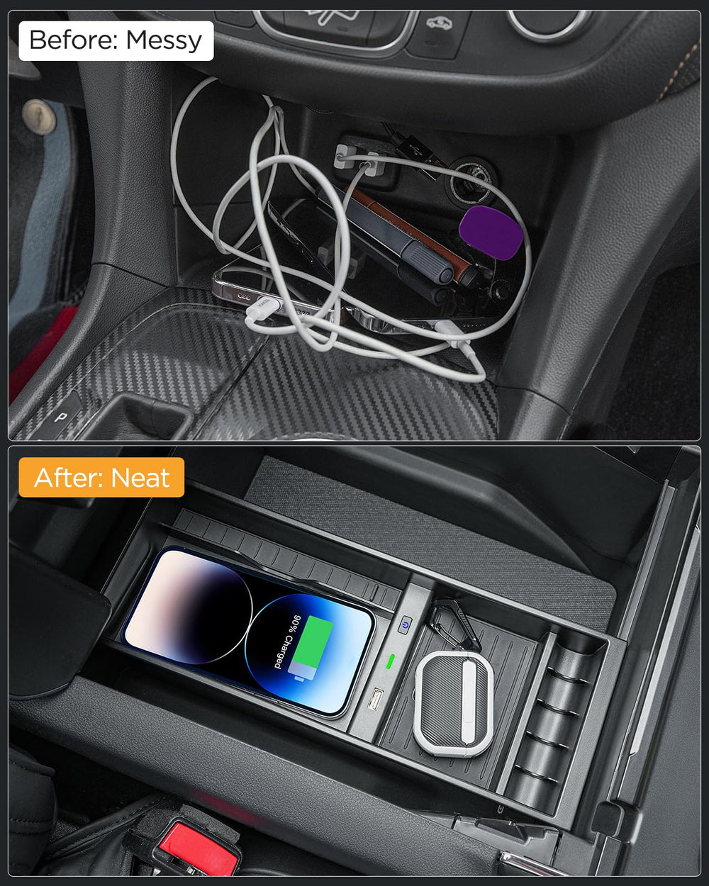 On-off switch on CarQiWireless console charger for easy control