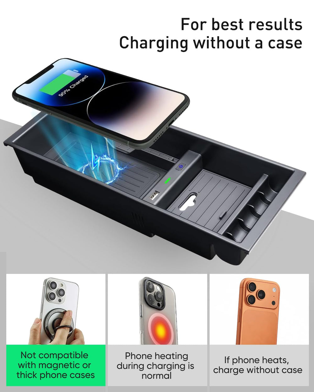Wireless charging without cables helps maintain a clean dash