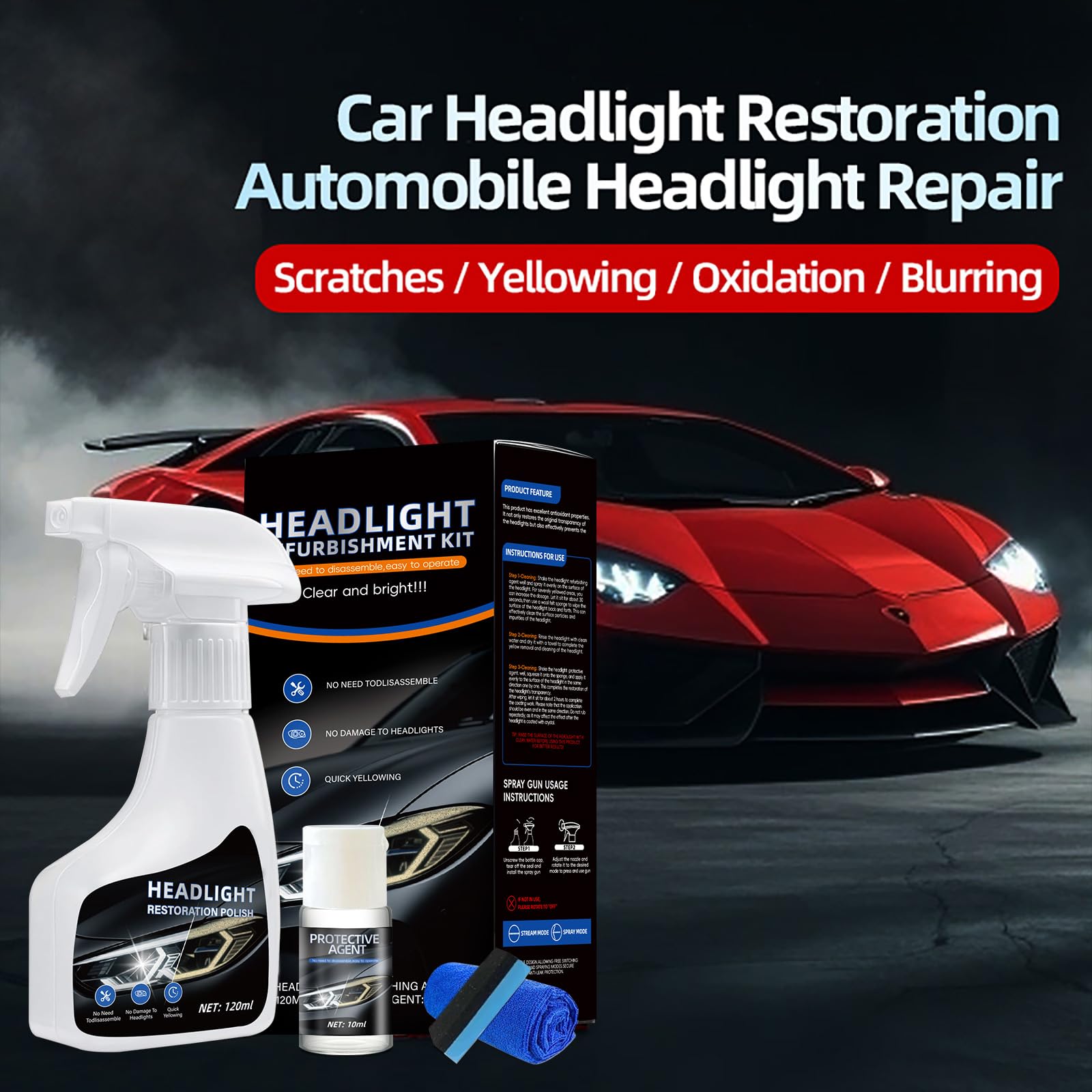 Carrie Rowe sponge applicator used for even restoration across headlight surface.