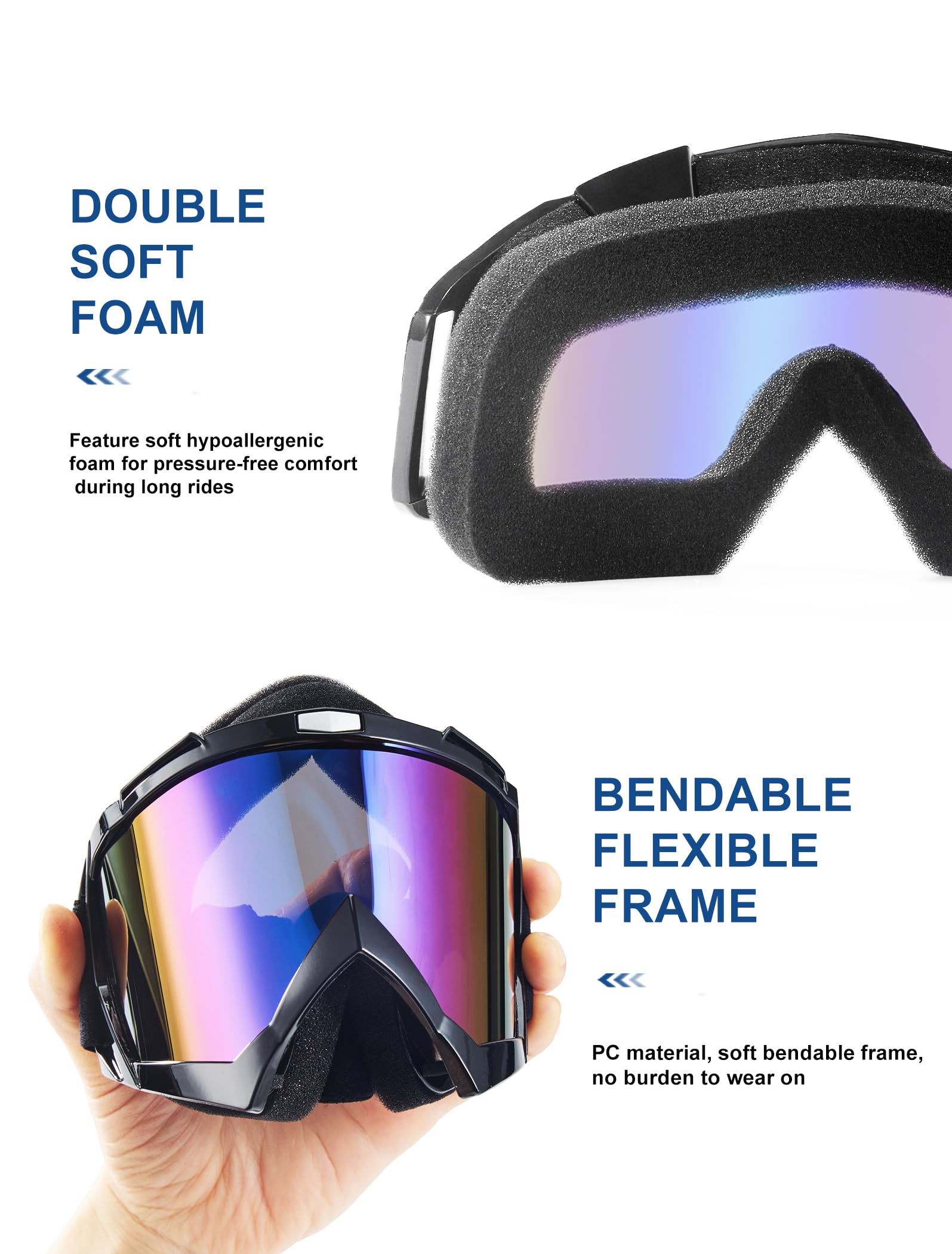 Carsories goggles triple-layer foam padding creates a comfortable seal while absorbing sweat.