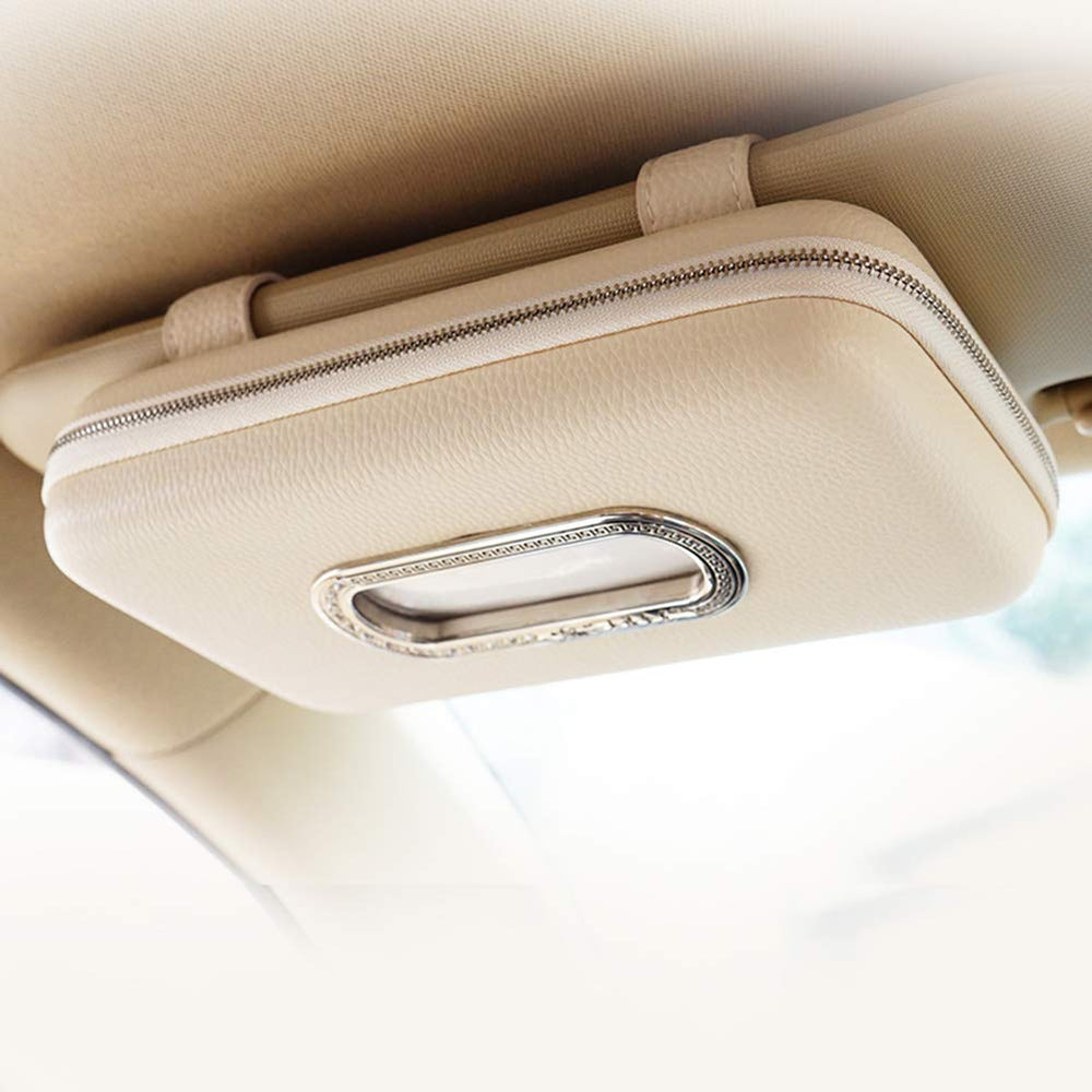 Cartisen car tissue holder beige with visor clip for quick access.